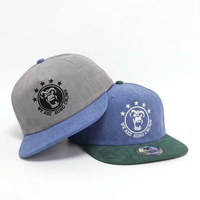 Topi Baseball Snapback 5 Panel Tanpa Struktur Bahan Corduroy Dua Warna Profil Rendah Custom Bordir Pinggiran Datar untuk Pria Wanita