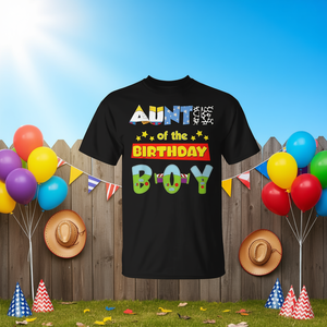 T-shirt Auntie Of The Birthday Boy a maniche corte, girocollo, design personalizzato, festa di compleanno, per adulti, unisex, stampa digitale - Product Image 2