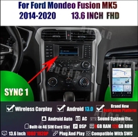Aucar dernier autoradio Android 13 Auto Carplay 13.6 "Tesla écran pour Ford Mondeo Fusion 2014-2020 GPS lecteur DVD multimédia