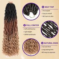 Wig sintetis 24 inci, gaya sehari-hari, ikal cacing tanah, ujung rambut longgar, kepang, ujung keriting, rambut kepang untuk wanita Afrika