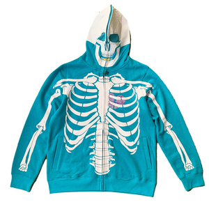 Felpa con cappuccio da uomo con Zip integrale stampata con scheletro personalizzata di nuova moda - Product Image 3