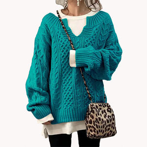 Pull ample tendance pour femmes, rayures audacieuses, design minimaliste personnalisé, style décontracté, pull à col en V - Product Image 4