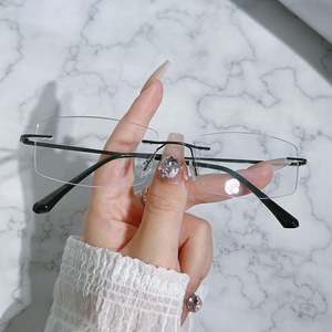 Montures de lunettes carrées en alliage pour hommes, sans monture, anti-lumière bleue, avec logo personnalisé, collection mode 2025 - Product Image 4