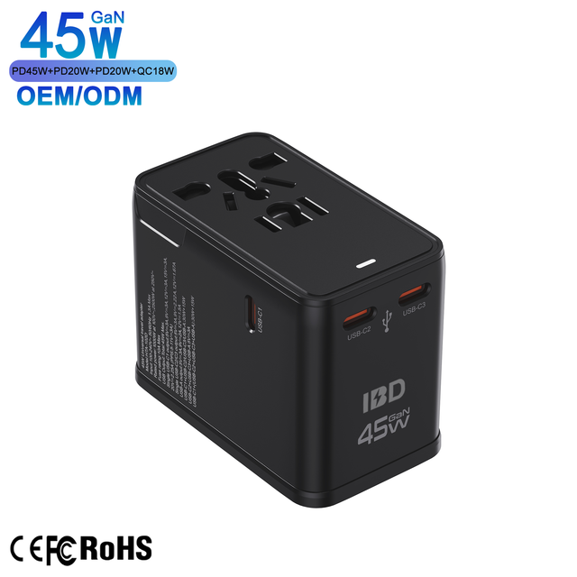 IBD GaN PD 45W QC3.0 Multi Plug Adapter Travel Fast Charger 3C1U for Laptop & Camera