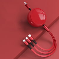 Kabel Usb mikro tipe-c dapat ditarik, kabel pengisian daya Cepat 3 dalam 1 120CM 3A TPE datar untuk iphone