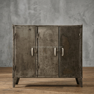 Industrial & Vintage Iron Metal <b>Black</b> Rusty Finish Living Room Farmhouse Style 3-Door Eco-Friendly Durable Small Almiraha - Product Image 2