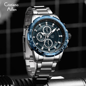 Montre homme Cristiano Aillen, mode moderne, acier inoxydable, alliage, quartz, business, vintage, étanche, lumineuse - Product Image 2