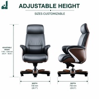 Chaise de bureau exécutive moderne en cuir véritable à dossier haut, coussin épais, hauteur réglable, multifonction, grain de bois bicolore