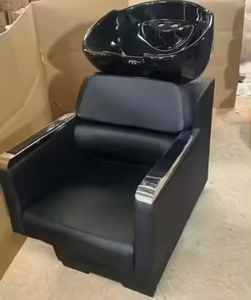Fauteuil de Barbier de Luxe en PU Noir avec Accoudoirs Dorés, Chaise de Coiffure Hydraulique, Unité de Lavage de Cheveux pour Salon - Product Image 3