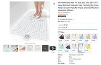 Tapis de bain OTHWAY antidérapant pour baignoire, tapis long pour baignoire, attrape-cheveux, grands trous de drainage, tapis de douche intérieur, lavable en machine, blanc