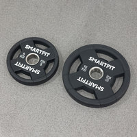 SMARTFIT Plaques de musculation à 4 trous pour haltères 2,5 kg-25 kg, en polyuréthane moulé, équipement de fitness et d'entraînement de force pour la gym