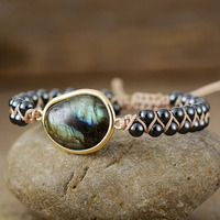 Bracelet d'amitié bohème européen et américain en agate avec perles en forme de cœur, double tressage, vente en gros directe d'usine
