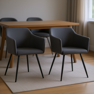 Set Of 2 Dark <b>Grey</b> Dining Chairs 100% Polyester Fabric Metal <b>Frame</b> Modern Design For Home Dining Room Furniture - Product Image 2