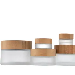 Hete Verkoop 5Ml 15Ml 30Ml 50Ml 100Ml Cosmetische Gezichtscrème Container Matte Heldere Glazen Pot Met Bamboe Houten Deksel