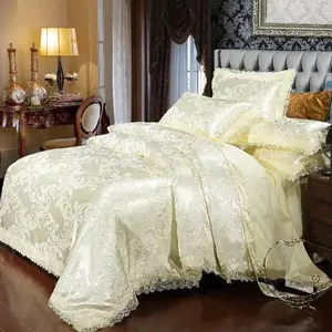 Gold High End Elegant Design Simple Lace Jacquard embroidery bedsheets 100% cotton duvet bedding set pillow cases