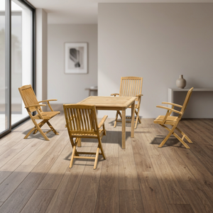 Modern <b>Foldable</b> Outdoor Dining <b>Table</b> Set with 4 Armchair Teak Furniture - Product Image 1