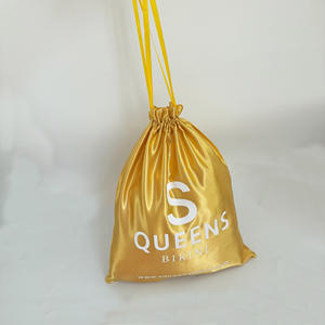 Premium Gold Satin Pouches - Custom White Printed Drawstring <b>Bags</b> for Apparel & Gift Branding - Product Image 2