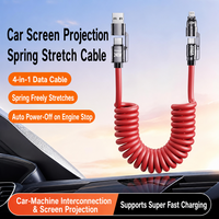 Câble de charge de voiture enroulable 4-en-1 240W, cordon de synchronisation de données Carplay extensible pour iPhone, Android, Type-C Smartphone