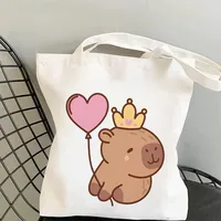 Sac à bandoulière en toile pour femme, tendance, avec impression de capybara, de cœurs et de lettres, sac de yoga réutilisable, écologique, sac de sport, sac de bureau vintage