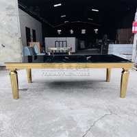 Venta Directa de Fábrica, Mesa de Comedor Rectangular de Vidrio con Marco de Acero Inoxidable Dorado, Duradera para Hotel, Boda, Restaurante, Banquete