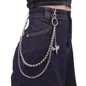 Cadena de Pantalones de Metal de Doble Capa a la Moda con Colgante de Ángel Cupido, Cadena de Cintura Unisex, Estilo Casual Hip Hop, Plata Tibetana - Product Image 1
