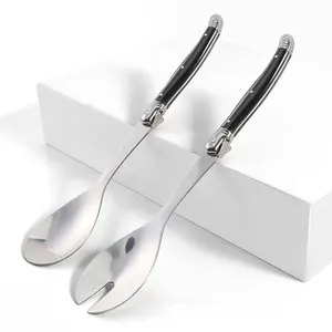 2 pcs/Set Colheres De Salada De Aço Inoxidável Laguiole Estilo Slotted Spoon Preto Salada Agitando Colheres Salada Servindo Utensílios