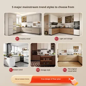 Juego de Gabinetes de Cocina Modernos Minimalistas Beige Santopova con Electrodomésticos Integrados e Iluminación LED para Renovación del Hogar - Product Image 3