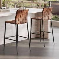 Chaise de bar italienne en métal avec dossier tressé à la main, tabouret de bar design haut de gamme pour la maison, restaurant, extérieur, hôtel, luxe