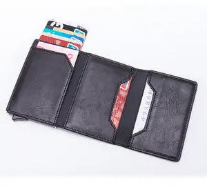 Customize Logo And Wholesale Credit Card Case Metal Aluminium Wallets With RFID Protection Pop Up Card Box For Men