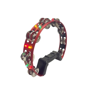 Pandereta con luces LED, doble fila de cascabeles metálicos, pandereta de mano con agarre para actuaciones en escenario, instrumento de percusión - Product Image 3