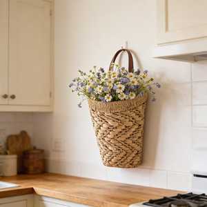 Panier de rangement suspendu tressé à la main en jacinthe d'eau, esthétique, écologique, pour plantes murales et fleurs, intérieur/extérieur - Product Image 5