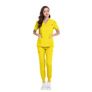 2024 White Color Polyester Spandex Straight Ribbed Waist Jogger Leg Pants Medical Scrubs Uniforms