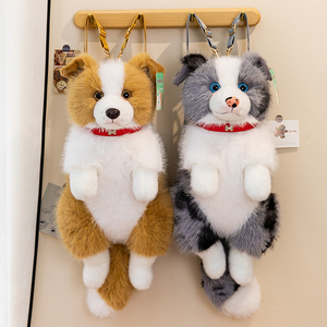 Juguete de Peluche de Perro Border <span class=keywords><strong>Collie</strong></span> al por Mayor de Fábrica con Collar Rojo y Colgante de Hueso, en Tonos Marrón, Negro y Merle, Personalizado OEM para Regalo Infantil - Product Image 2