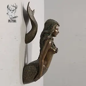 Statue de sirène murale en Bronze, grande taille, Sculpture de sirène en 3D, à vendre