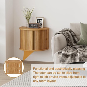 Mesa <span class=keywords><strong>de</strong></span> <span class=keywords><strong>Noche</strong></span> Flotante Curva <span class=keywords><strong>de</strong></span> Madera con Ranuras, Montada en la <span class=keywords><strong>Pared</strong></span>, con Puerta Corredera y Almacenamiento para el Hogar, MOQ 300 - Product Image 2