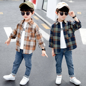 Vêtements pour enfants en gros, chemises en coton à carreaux marron personnalisées pour garçons, jeans, style européen d'été, vente en gros en Chine - Product Image 6