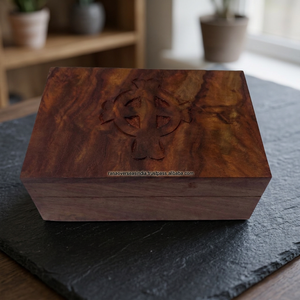 Caja de Almacenamiento Rectangular de Madera Maciza con Acabado Natural Tallado a Mano, Ecológica, con Símbolo de Cruz, Joyero para Mujer - Product Image 2