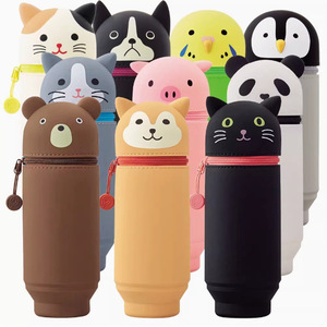Trousse à crayons verticale en silicone motif Kapibala Chat de dessin animé avec fermeture éclair pour l'école et le bureau - Product Image 3