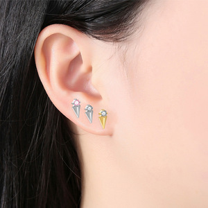 <b>Titanium</b> Coated Pyramid <b>Stud</b> Earrings With Zircon Pink Silver Gold For Women Party Jewelry ASTM F136 - Product Image 4