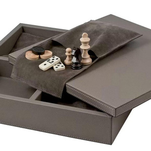Échiquier en cuir léger luxe haut de gamme en cuir Pu échiquier échecs <span class=keywords><strong>Domino</strong></span> boîte boîte de rangement à double usage - Product Image 3