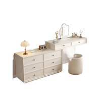 Coiffeuse en bois massif style crème avec miroir éclairé, armoire de rangement moderne et tiroirs intégrés, design extensible