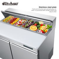 Réfrigérateur de table à air froid à température unique en acier inoxydable à 2 portes pour hôtel, bar à salades, préparation de pizzas, table à sandwich