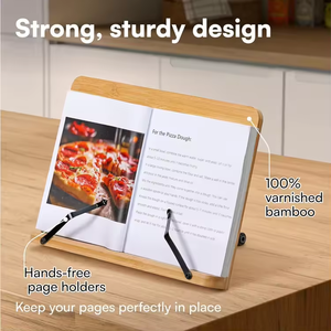 Hot Selling Foldable <strong>Recipe</strong> Book Rack Bamboo Book Holder Reading Stand <strong>Recipe</strong> Holder Display Racks for Desk - Product Image 2