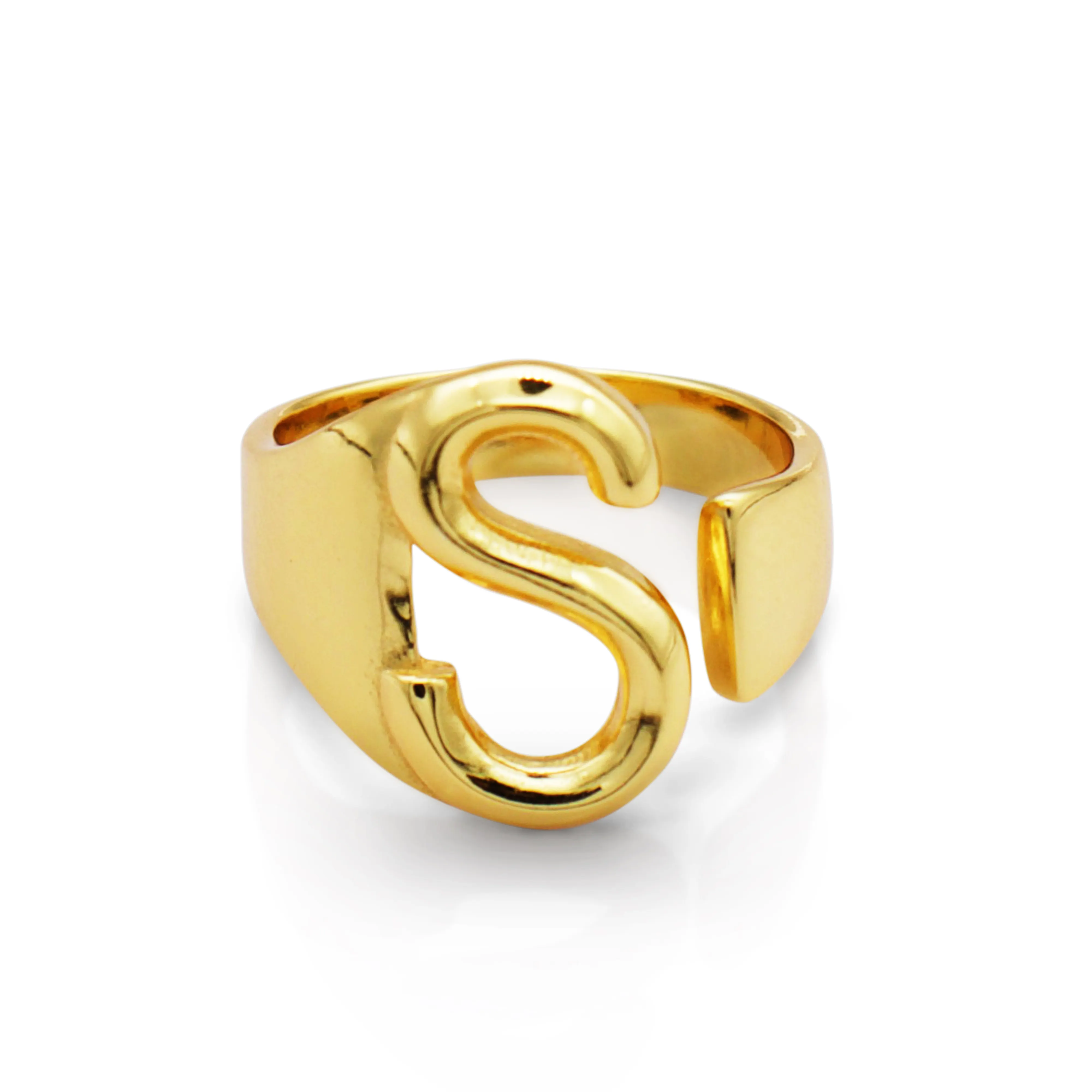Chris April 925 sterling silver china fashion geometric minimalist 14k glod plated jewelry alphabet letter S ring for wholesale