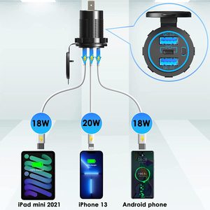 68W kép QC 3.0 USB & PD Loại-C ba ổ cắm 12-24V xe sạc với cảm ứng chuyển đổi không thấm nước - Product Image 4