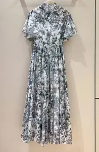 100% कॉटन लंबी पोशाक 2024 ग्रीष्मकालीन शाम पार्टी ड्रेस महिलाओं के लिए सुरुचिपूर्ण पुष्प प्रिंट ड्रॉस्ट्रिंग कमर छोटी आस्तीन लंबी मैक्सी ड्रेस