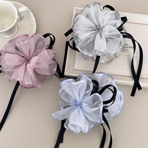 Pinza de Pelo Elegante con Lazo y Flor de Malla, Clip de Tiburón con Diamantes de Imitación, Accesorios Dulces para el Cabello de Uso Diario para Mujer - Product Image 2