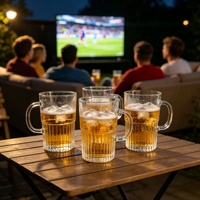 Tasses à café en verre côtelé transparent avec poignées, style vintage à rayures verticales, pour bière et thé, pour la maison, le bar, la restauration, la vaisselle de table