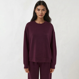 Premium <b>Women's</b> <b>Burgundy</b> Oversized Pullover Sweatshirt Casual Loose Fit Fleece Sweatshirt <b>Top</b> Long Sleeve Loungewear <b>Women</b> Wear - Product Image 1