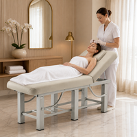 Table de massage à structure en acier 6288-261 avec dossier réglable en cuir PU et trous d'aération, idéale pour salons de beauté, spas et cliniques.